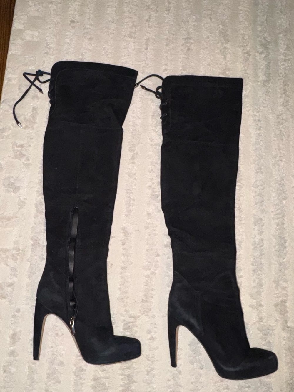 Sam Edelman Black Knee-High Lace-Up Suede Boots